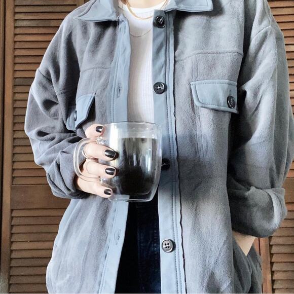 Astylish Fleece Grey Shacket Size Small - Picture 1 of 7